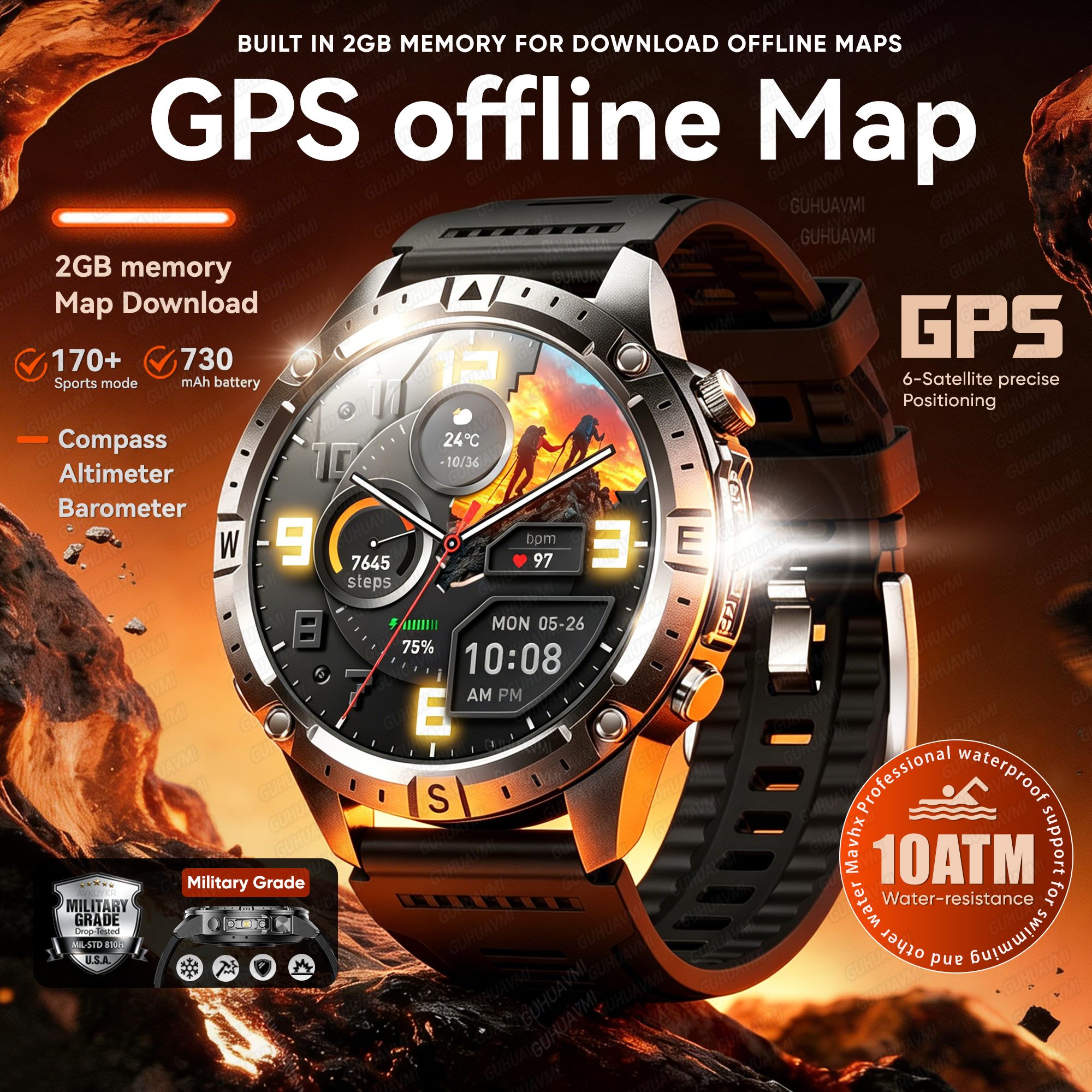 2026 新しい屋外オフラインマップ GPS スマートウォッチ L1 L2 デュアルバンド GPS コンパスサイクリングランニング水泳心拍数 10ATM 軍事スマートウォッチ