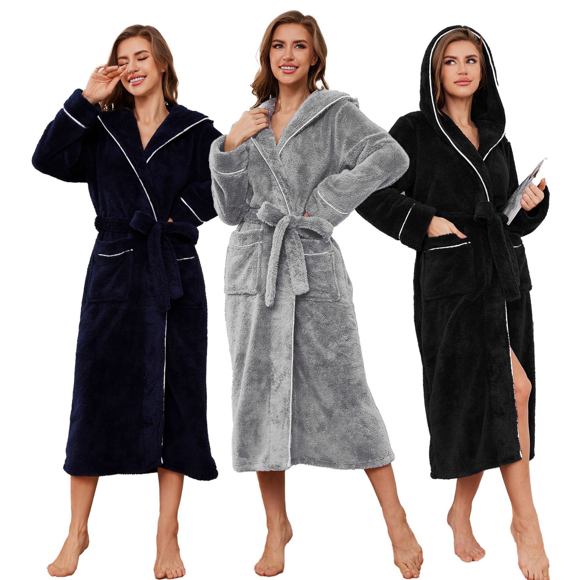 冬のアメリカンスタイルのファッションバスローブコーラルフリースバスローブプラスサイズのバスローブ女性用カップルパジャマフード付きバスローブ