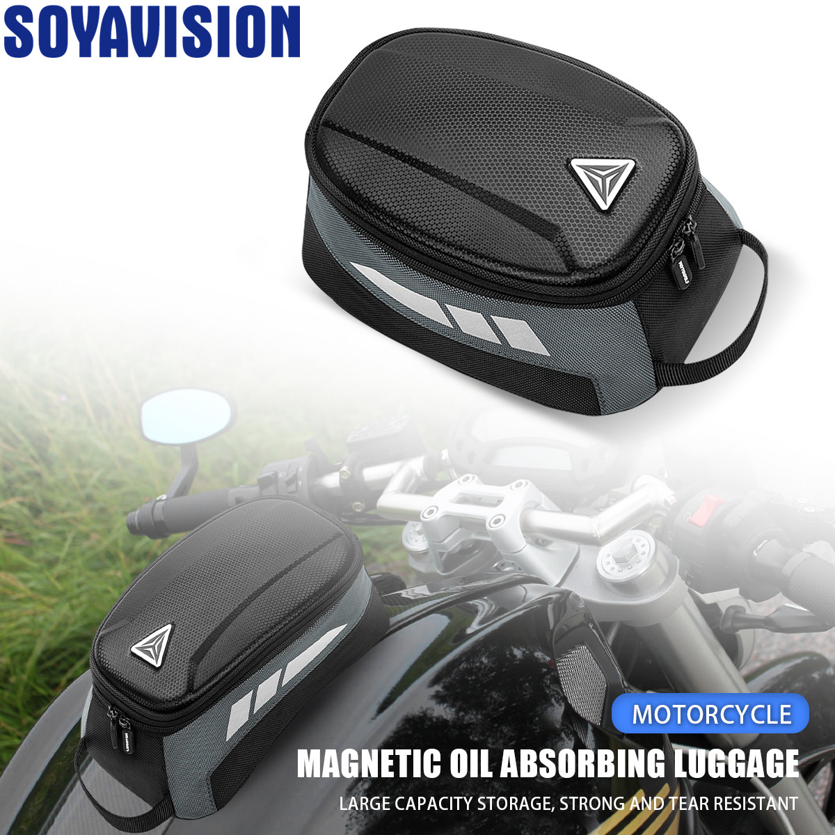 磁気オートバイタンクバッグ EVA ハードシェルバイク燃料油タンクバッグ 4.5L ポータブルカード電話ツールバッグユニバーサルブラック