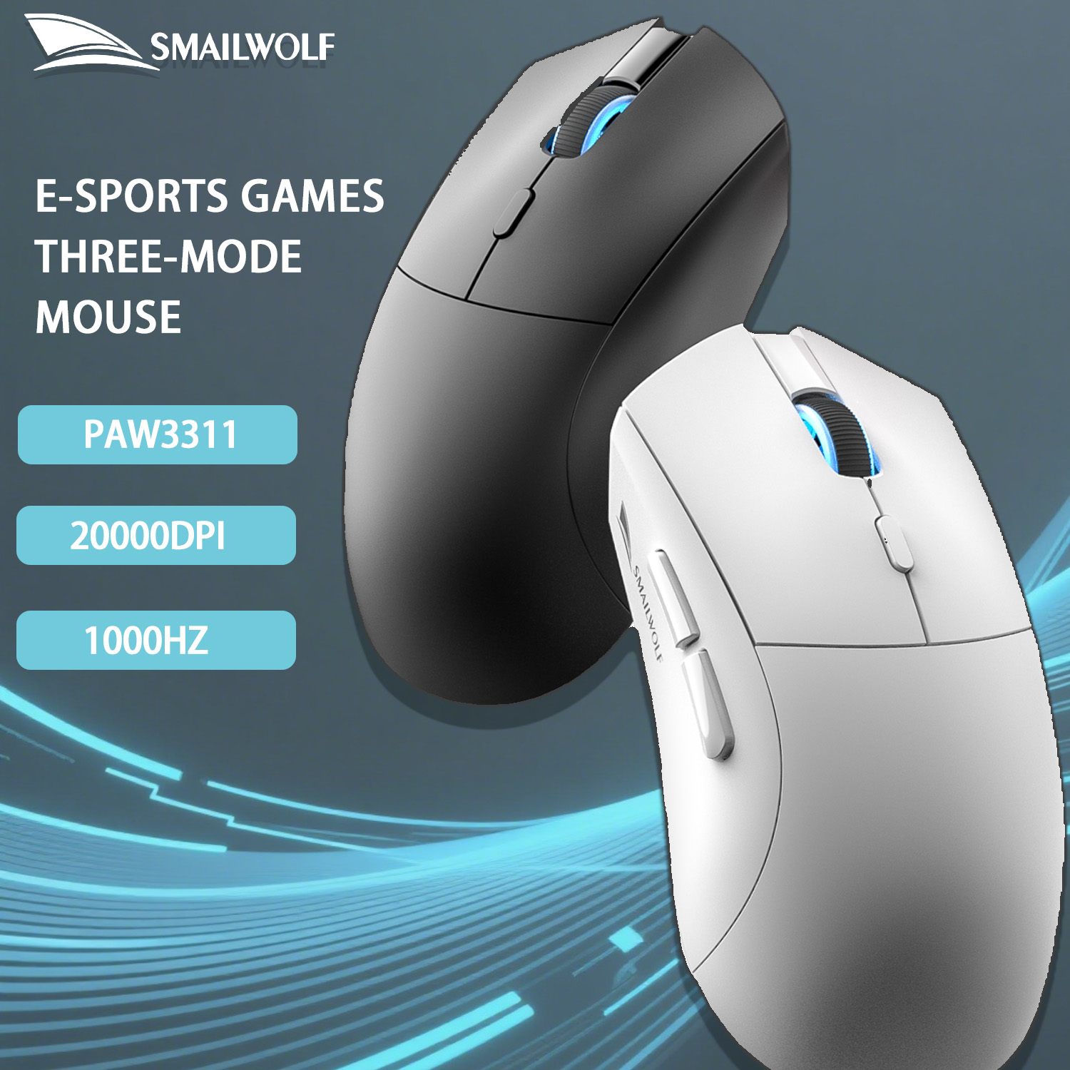 SMAILWOLF RS7 Bluetooth ワイヤレス 3 モード e スポーツ ゲーミング マウス 2000DPI 6 速度調整可能 PAW3311 ゲーミング オフィス マウス