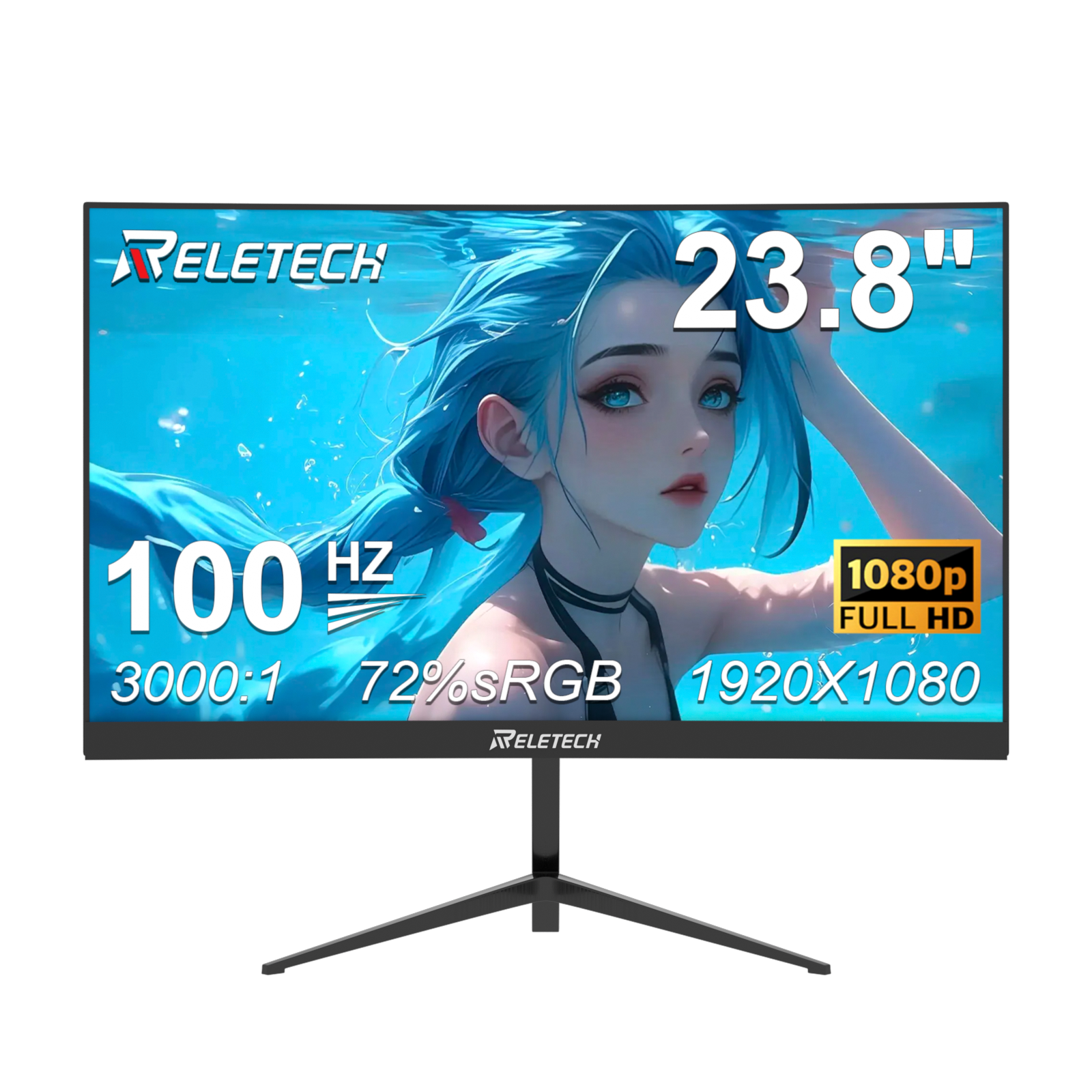 Reletech モニター 23.8 インチ 100Hz 曲面ゲーミングモニター 1080P 3000R VA パネル HDR FreeSync 3000∶1 VESA ゲームホームオフィス用