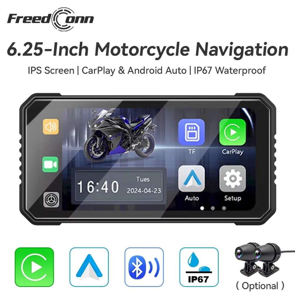 6.25インチオートバイCarplay AndroidオートワイヤレスGPSナビゲーション表示画面WiFi MOTO防水Apple Dvr Freedconn