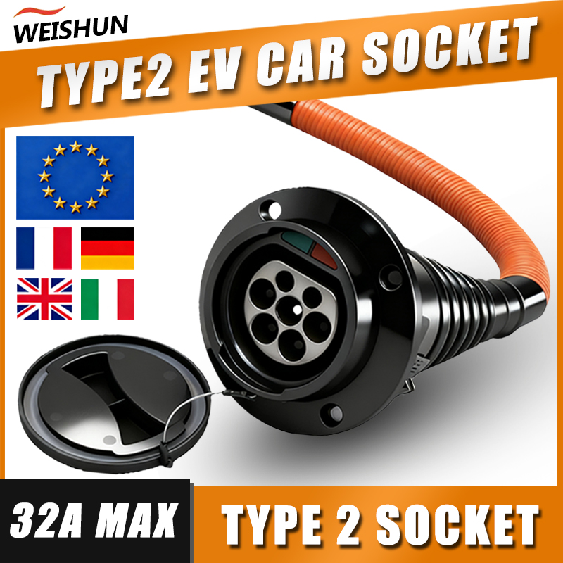 EV 充電器 Type2 オスソケット 32A IEC 62196 0.5M ケーブル車側 EVSE アダプタメーター EV 充電ケーブル