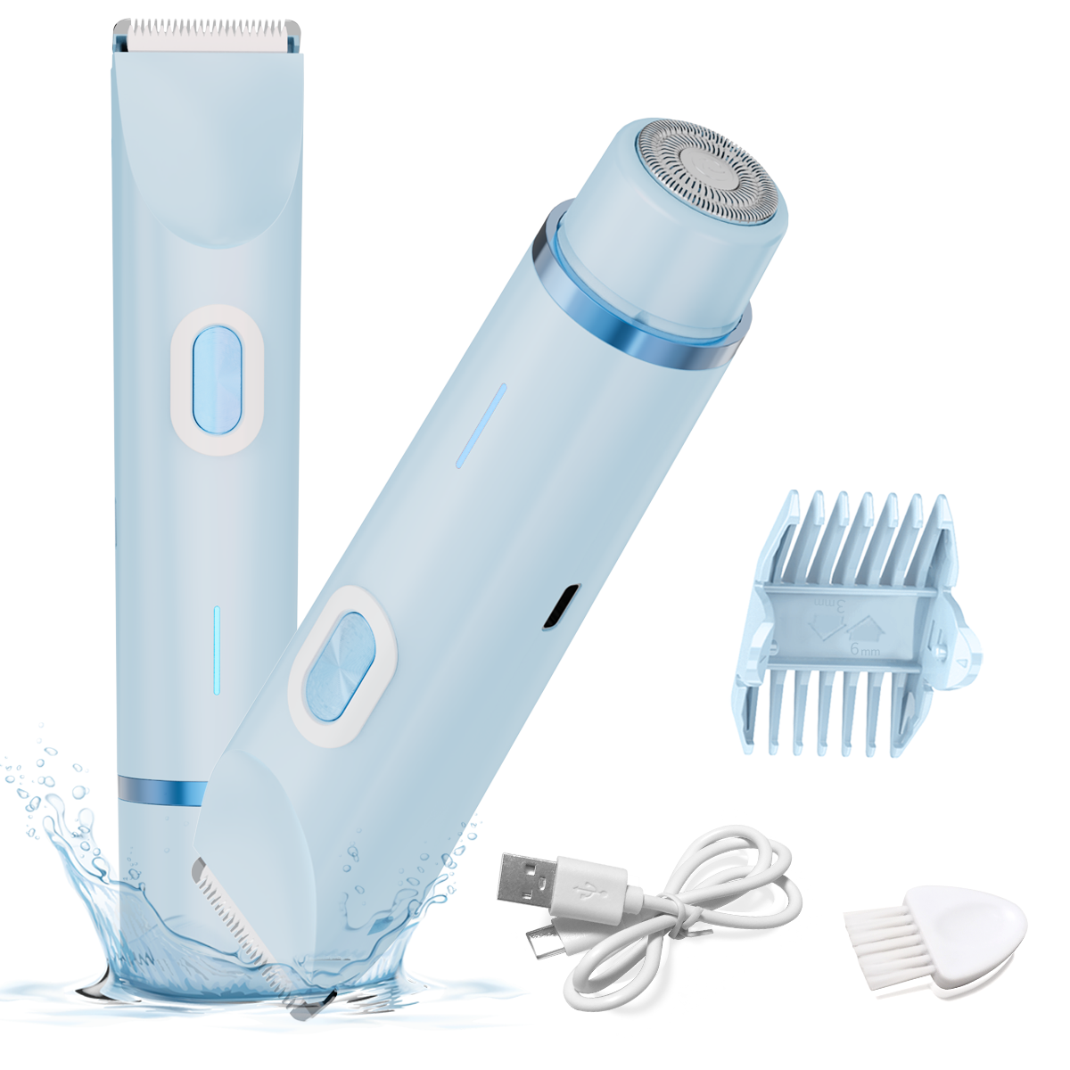 女性用電気シェーバー、女性の脚、脇の下、顔、陰毛用の2-in-1電気カミソリ、充電式カミソリボディヘアトリマー