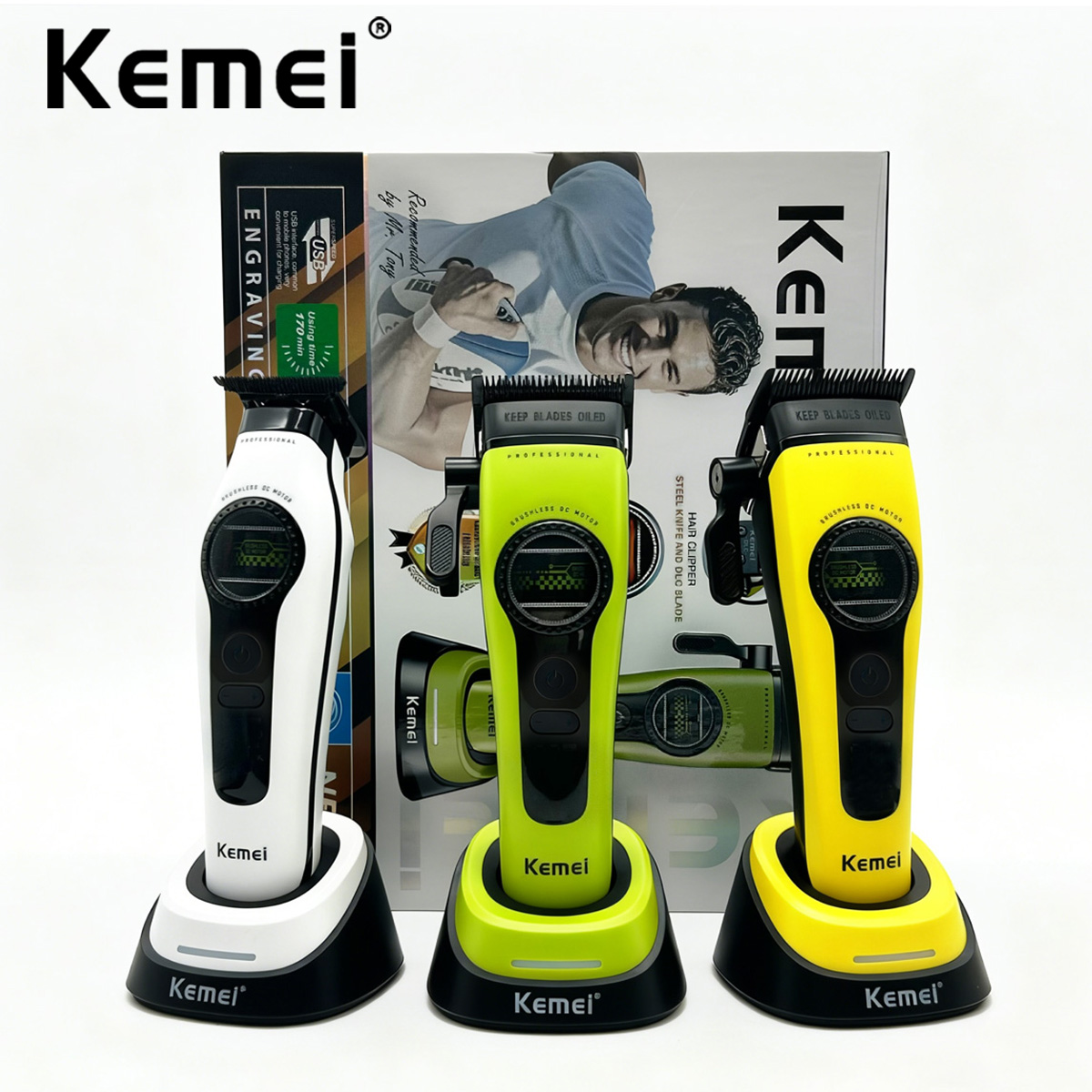 Kemei バリカンプロフェッショナルバリカン外部ローターブラシレスモーターバリカン 8000RPM バリカン男性 KM-1593 KM-1595