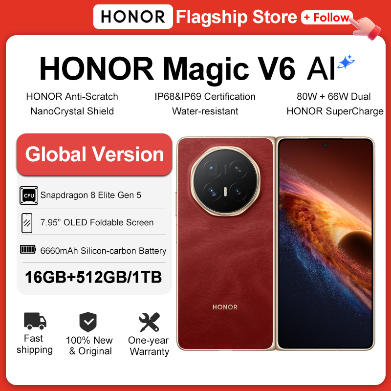 2026 新しい HONOR Magic V6 グローバルバージョン 5G スマートフォン Snapdragon 8 Elite Gen 5 120Hz 折りたたみ OLED スクリーン 6660mAh 80W スーパーチャージ