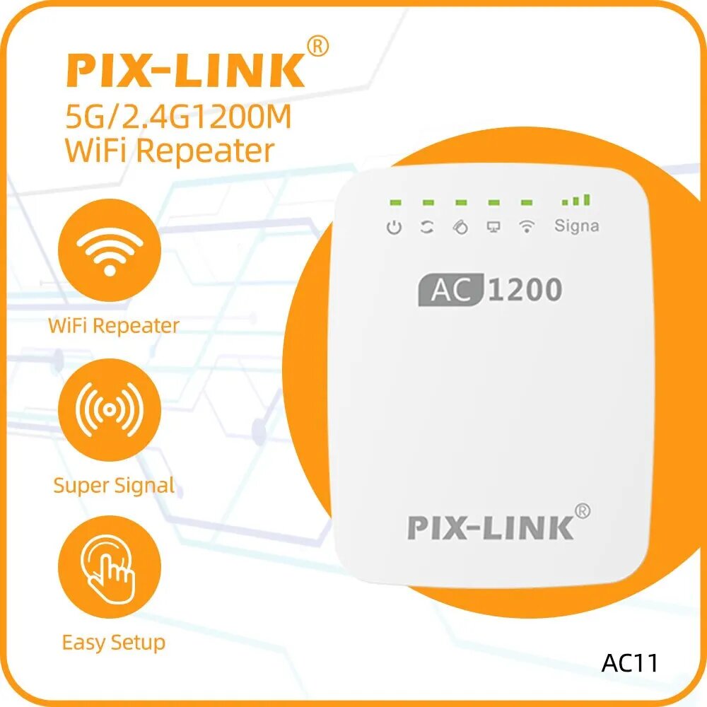 PIX-LINK AC11 1200Mbps WiFi レンジ エクステンダー、2.4
