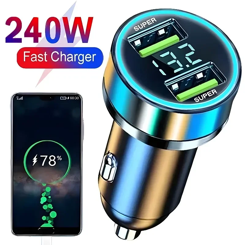240W デジタルディスプレイ付き 2 ポート車の充電器高速 USB 充電アダプタ IPhone Samsung Xiaomi Huawei 用急速充電器