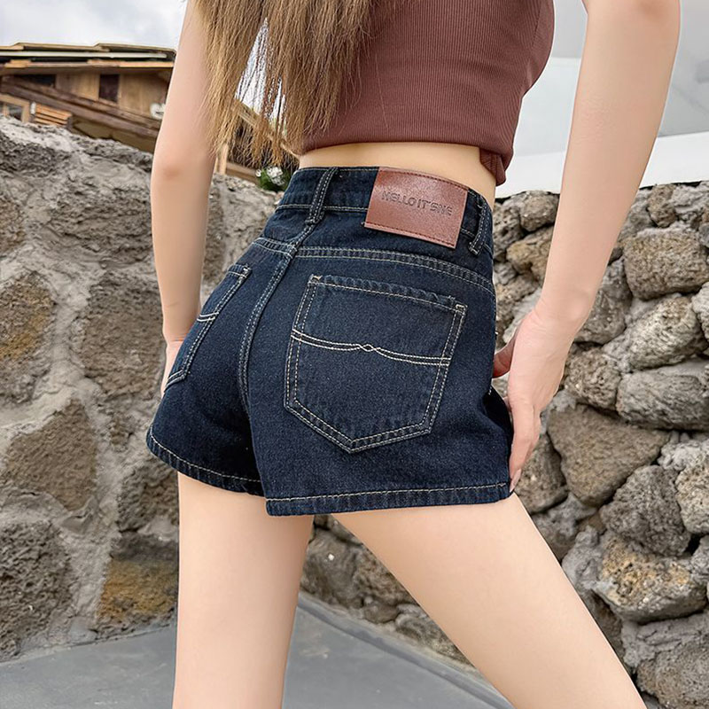 カジュアルデニムショーツ女性夏スリムフィットハイウエストポケットホットミニパンツ女性ディープブルー多用途痩身ショートジーンズ