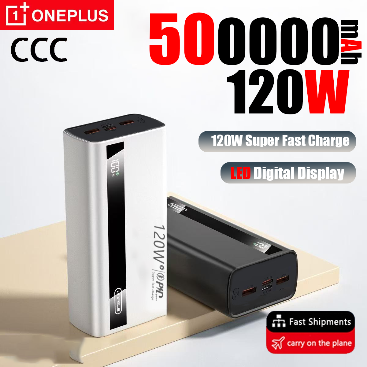 Oneplus 500000mAh 120W Fast Charging Power Bank CCC Certification High Capacity Powerbank Portable Battery Charger For Iphone