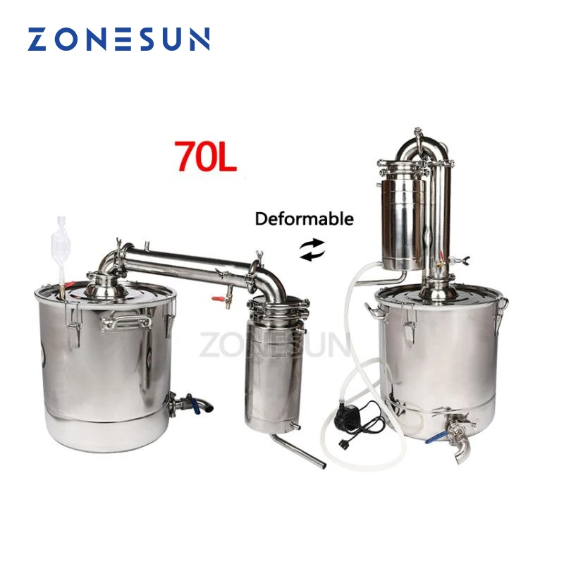 ZONESUN Houshold Stainless Steel Home Wine Brewing Device 20/30/45/70L Alcohol Distiller/Wine Maker English Manual+11 Gifts