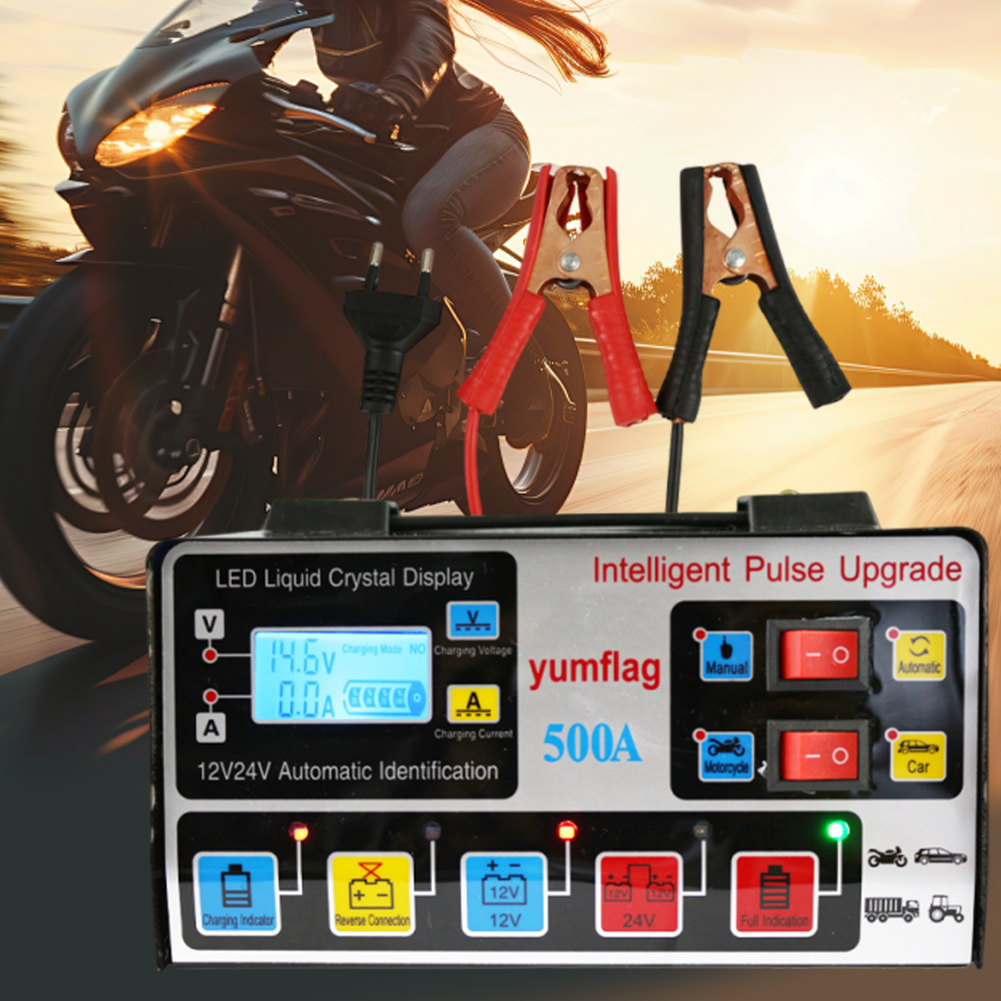 500A バッテリーハイパワー急速充電器 12V/24V 電動バイク充電器スマート充電器鉛酸 AGM ゲル EFB バッテリー用