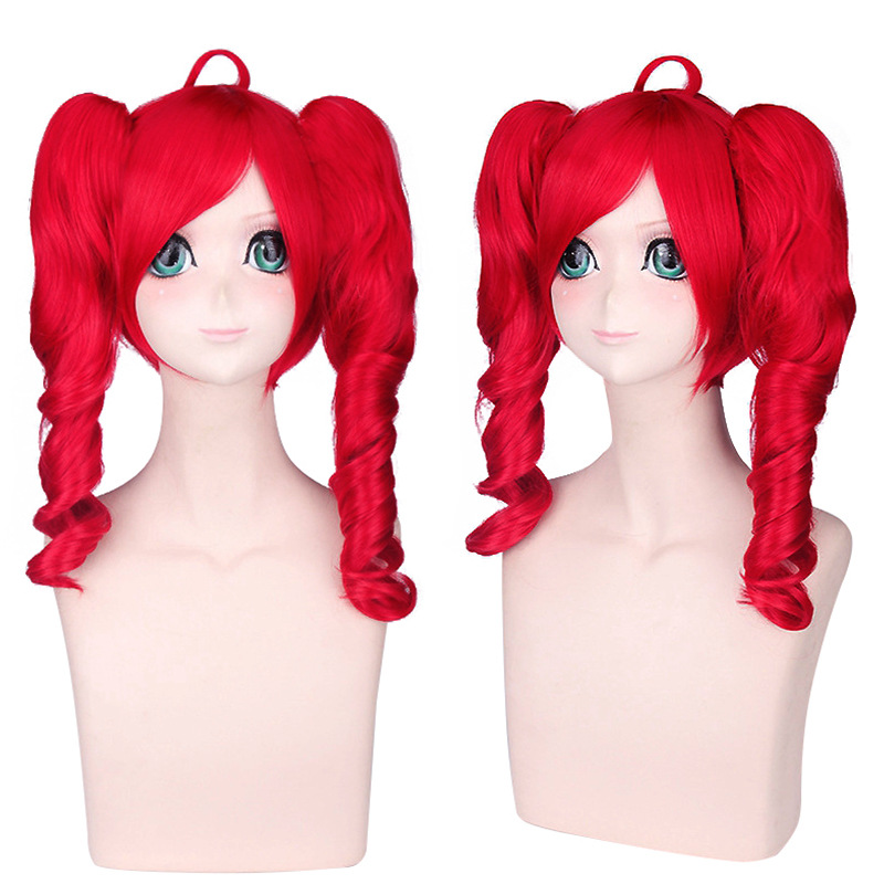 アニメ累テトかつらコスプレ女性かわいい赤いポニーテールかつら高耐熱髪テトかつら送料かつらキャップロング巻き毛