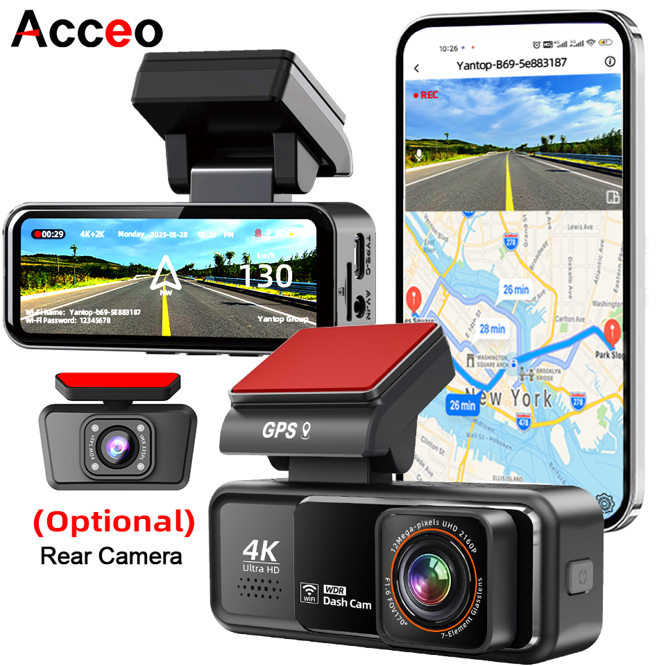 4K ダッシュカム 内蔵 WiFi GPS HD ナイトビジョン ドライブレコーダー ループ録画サポート APP 制御 24 時間駐車監視