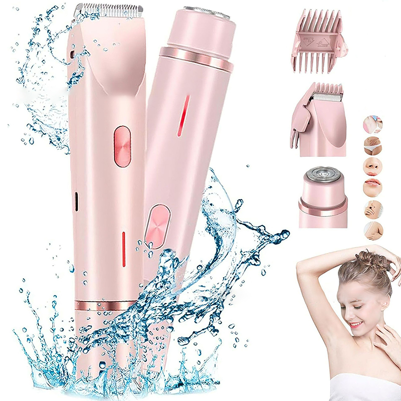 2 in 1 電気カミソリ 女性用 ダブルヘッドシェーバー 陰毛トリマー IPX7 防水 ウェット