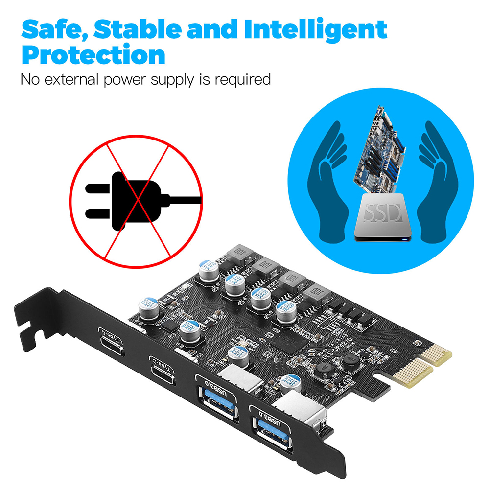 Type C USB 3.2 Gen2 PCIEカードハブ USB 3.0 PCI Expressボード 2*USB Aポート+2*Type-Cポート/USB3.2 GEN1 PCI-E拡張カードアダプタ