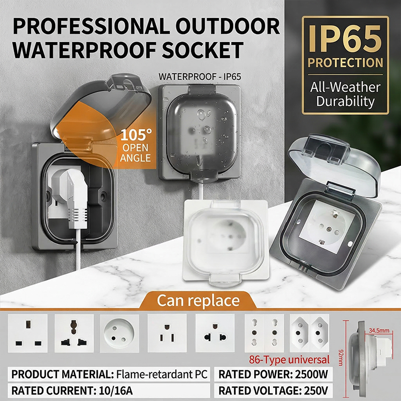IP65防水屋外ソケット、16Aハイパワーウォールプレート、250V米国/タイスタイル10Aレセプタクル、バスルーム