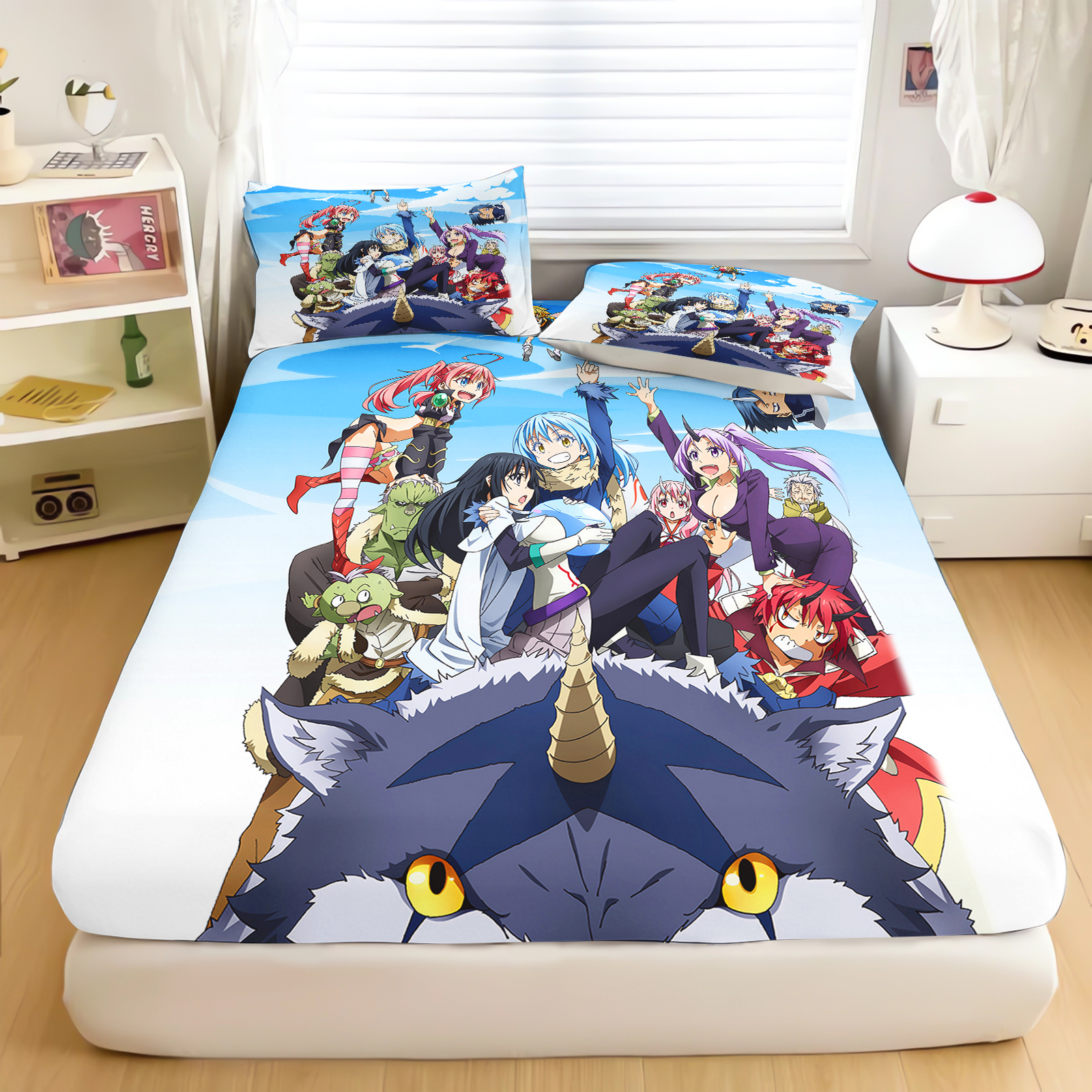 アニメスライムリムルテンペストフィットシーツプリント寝具セットソフトマイクロファイバーベッドリネンツインフルクイーンキングサイズアニメ寝室