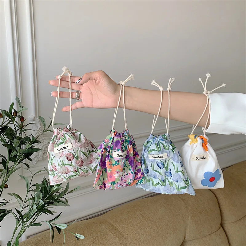 かわいいメイクハンドバッグかわいい布花旅行化粧品口紅小銭入れ収納袋女性財布オーガナイザー小さなポーチバッグ