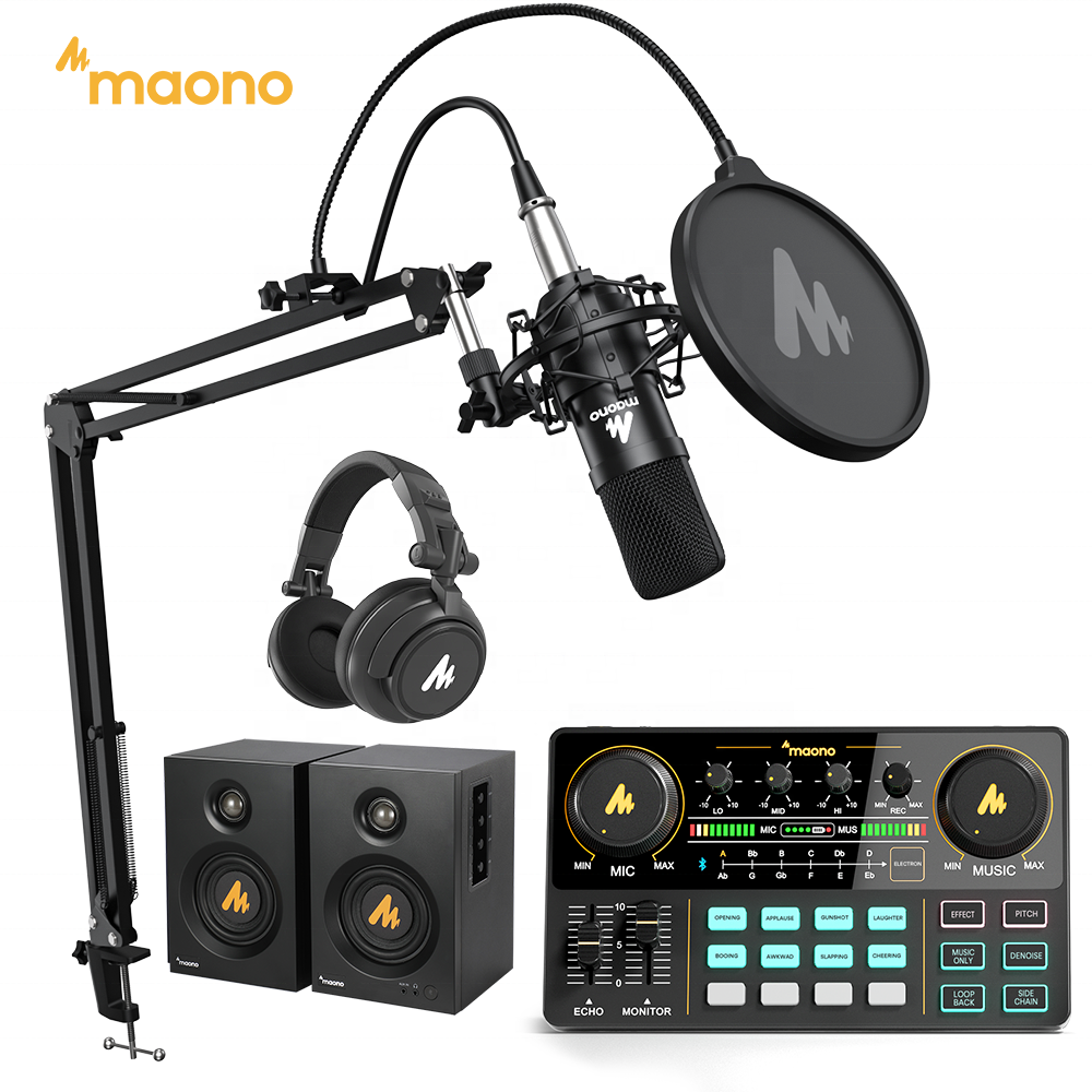 MAONOCASTER ポッドキャスト機器バンドル ポッドキャスト ミキサー コンデンサー マイク DJ ヘッドフォン モニター スピーカー ポッドキャスト サウンド カード ミキサー