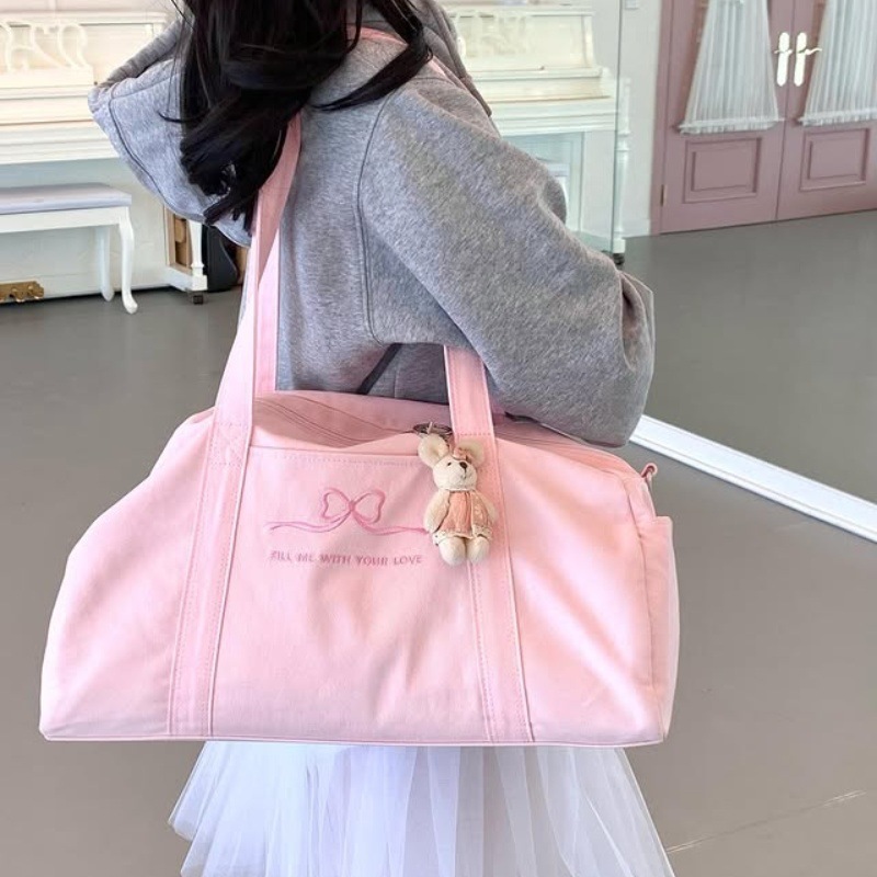 Mommy 大容量 ピンク エレガンス リボン刺繍 トートバッグ 屋外用 ベビーおむつバッグ ママ シングルショルダー トラベルストレージバッグ