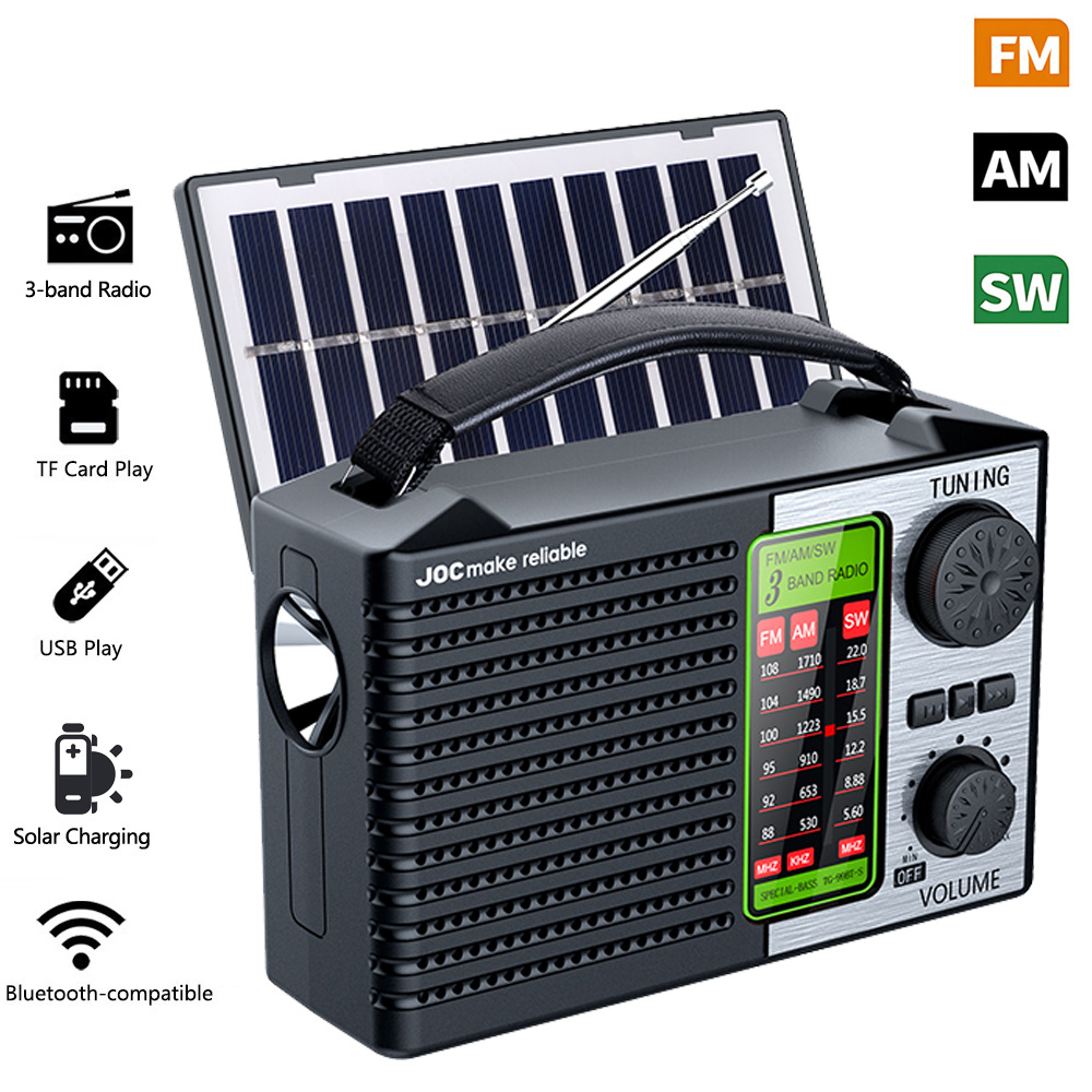 ポータブル FM AM SW ラジオ充電式屋外ソーラーフルバンド高感度ラジオ受信機 LED 照明付き Bluetooth スピーカー