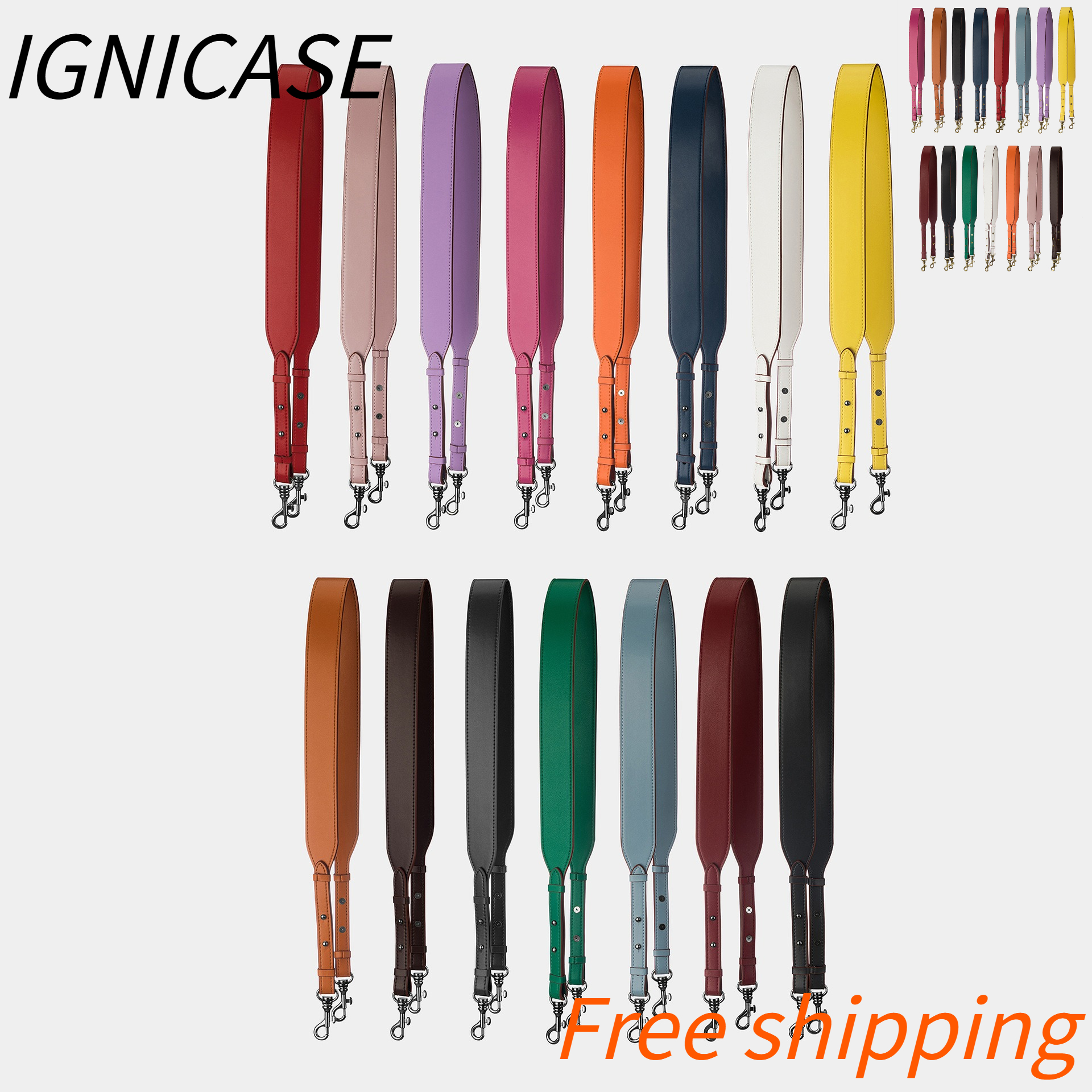 IGNICASE 新ファッション長さ調節可能なワイドストラップ無地平織りレザー交換変換ロングショルダーストラップ