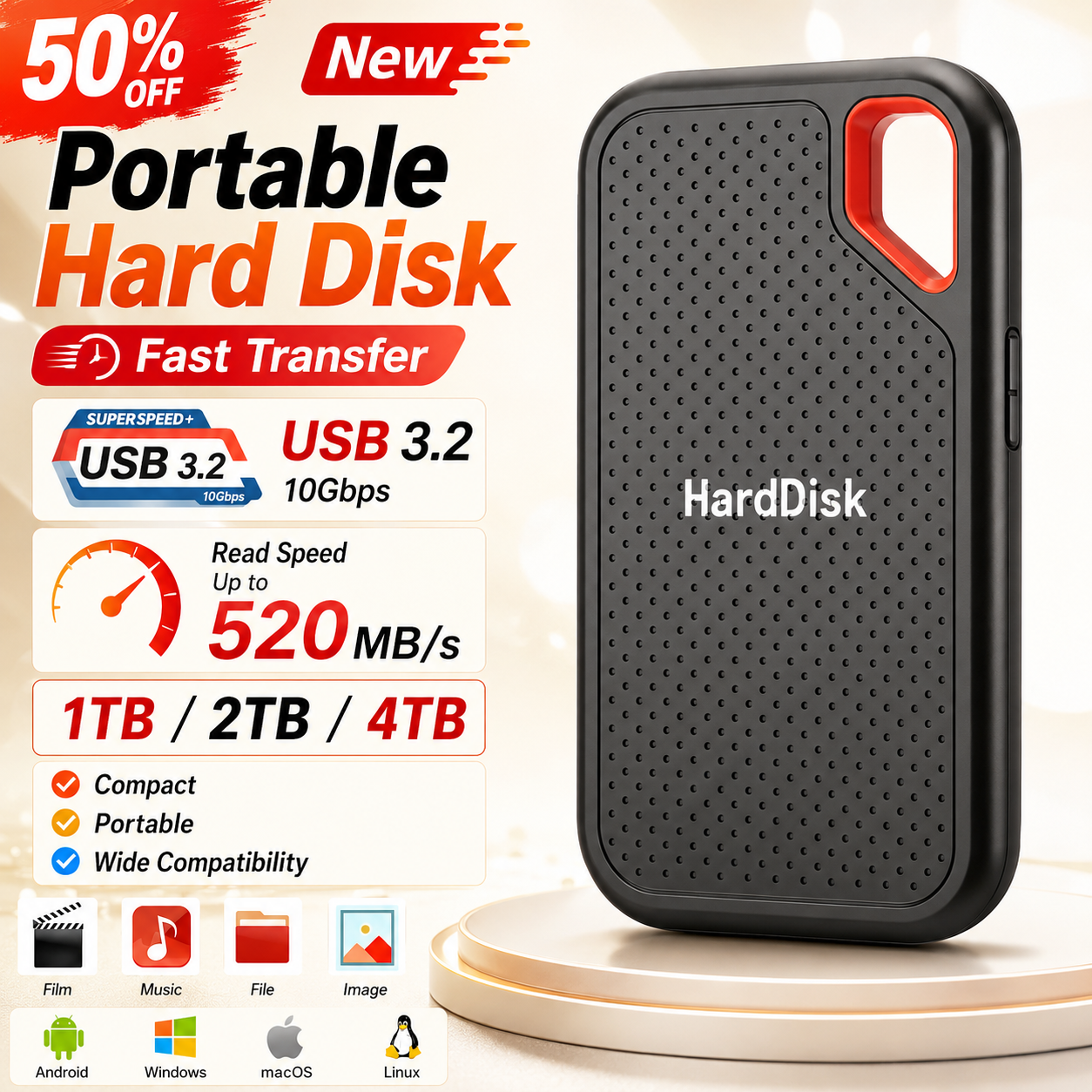 Practical External Hard Drive Portable Solid State Disk Simple Operation SSD  for Student Family Daily Data Backup