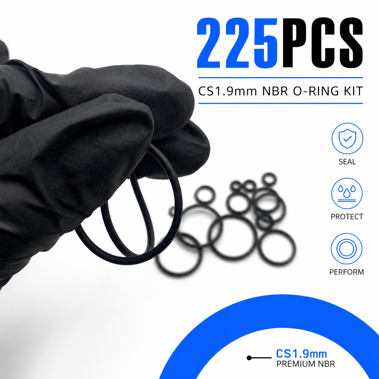 225 NBR ニトリルゴム O リング、CS 1.9 mm 外径 6 ～ 30 mm、メンテナンス用の通常のシールリング修理ボックス付き