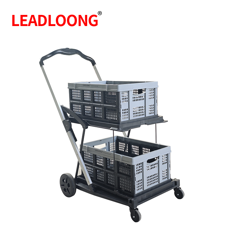 LEADLOONG 卸売 2 層ショッピング トローラー工場 Supermaket 機器食料品店用ダブル デスク カート