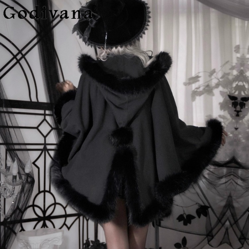 ハロウィン Cos ケープポンチョオリジナルダークゴシックコートフード付きマント秋冬新女の子の甘いルーズショートカーディガンジャケット