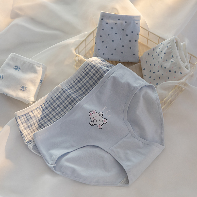 5 ピース/セット女性のミッドウエスト綿ブリーフかわいいウサギのプリント通気性下着ソフト快適なパンティー女の子パンツ