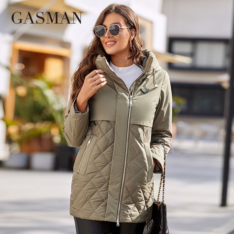 GASMAN 新しい女性のジャケット春 2022 高品質ミッドレングスの女性コートステッチフード付きデザイン防風カジュアルパーカー 8226