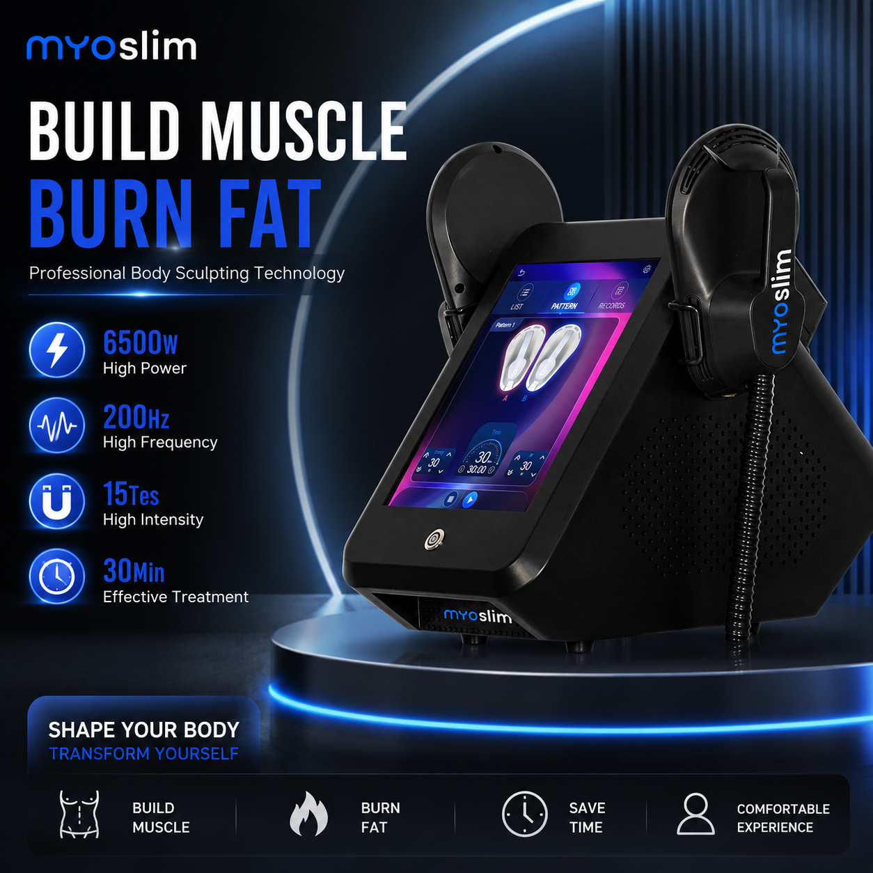 MYOslim プロフェッショナル電磁 EMS ボディ彫刻マシン 6500 ワット 15 テスラ腹部臀部腕太ももホームサロン