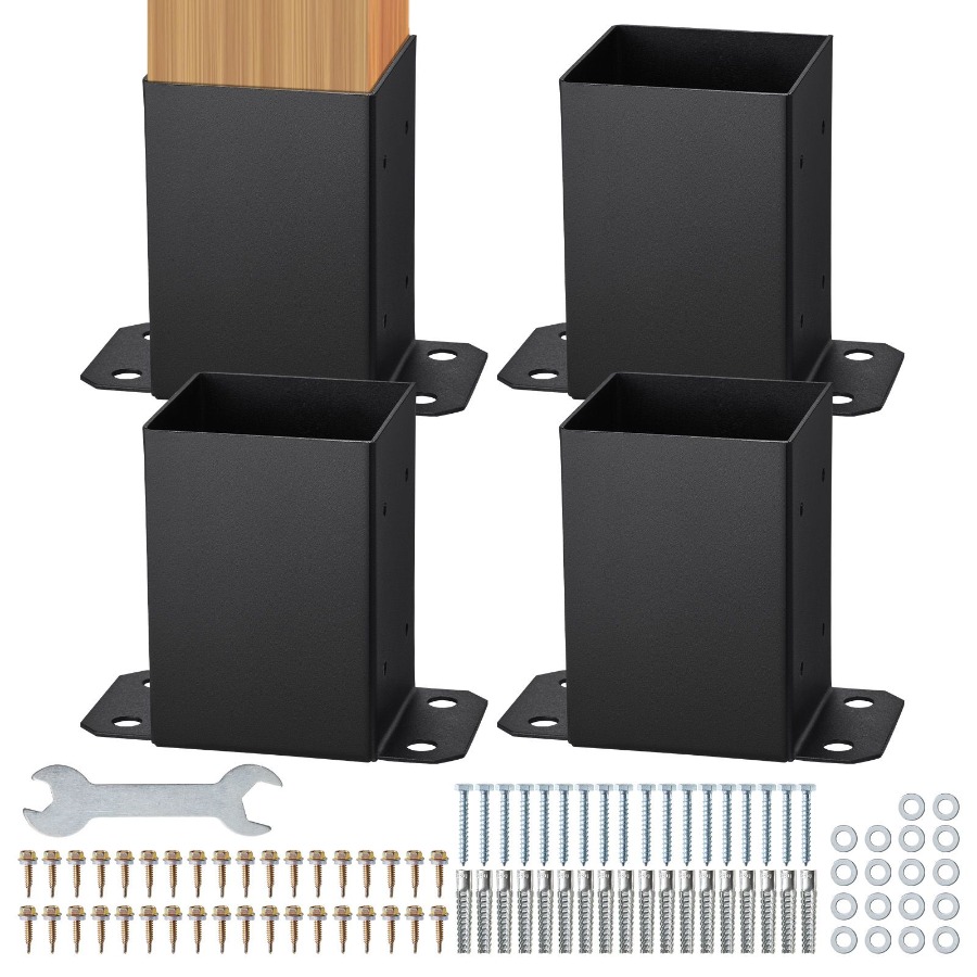 4x4 ポストベース 4 個 内寸 3.6x3.6 高耐久粉体塗装マットブラックウッドポストブラケット パビリオンデッキ手すりサポート用
