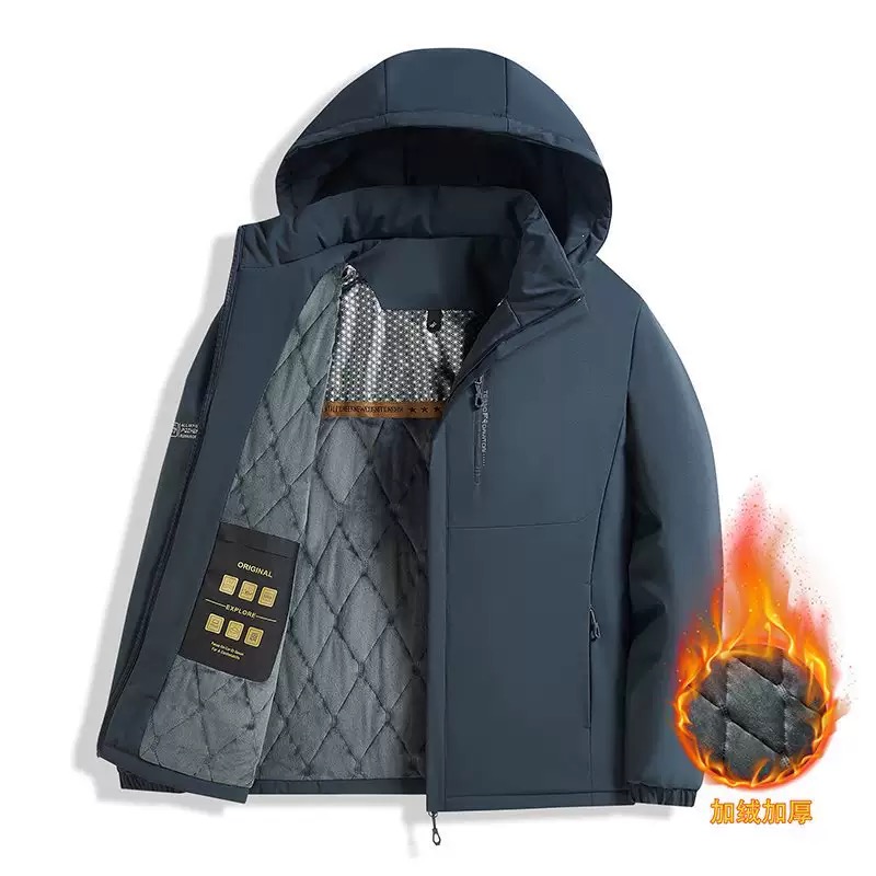 L-8XL 肥厚暖かい冬パーカー男性防風フード付き綿フグジャケットメンズルーズアウトドアスポーツプラスサイズ作業服コート