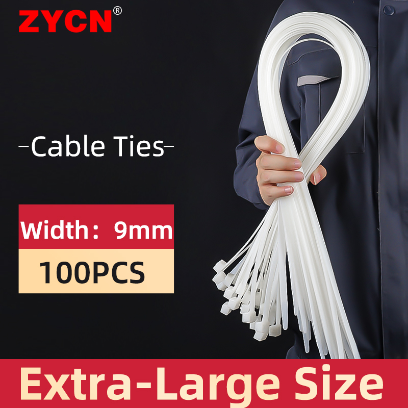 ZYCN 100 個幅 9 ミリメートル x 400/500/600/1200 セルフロックナイロンケーブルタイプラスチック特大肥厚ヘビーデューティ
