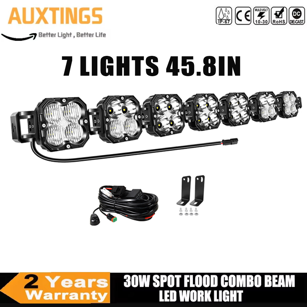 45.8 Inch 7Pcs 30W Cube LED Pod Light Spot Flood Combo Beam Work Lights,5500K Off-Road Driving Lamp for ATV,UTV,Truck,Motorcycle