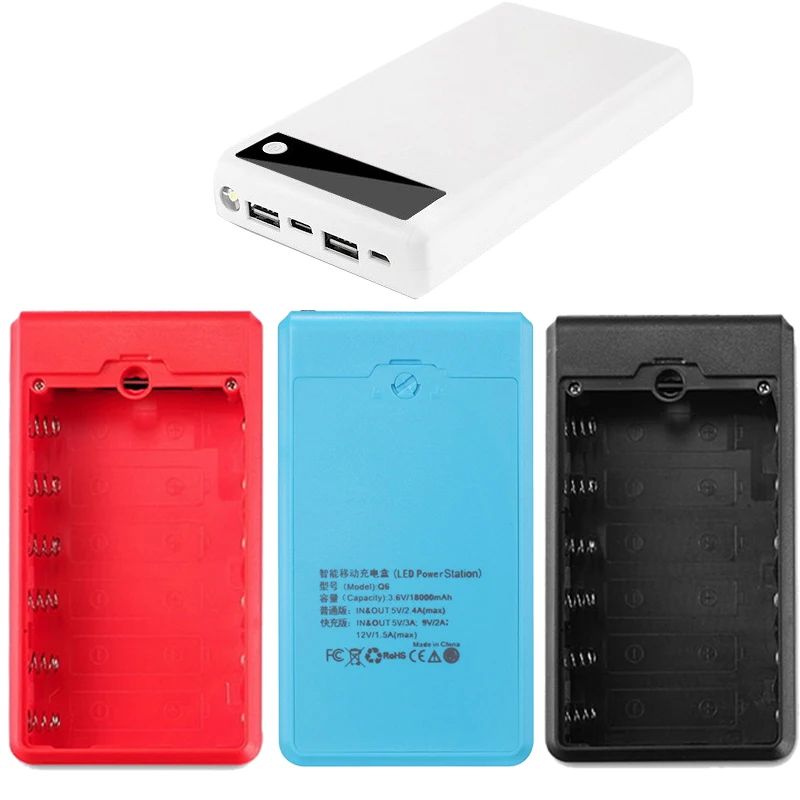 6*18650 バッテリー表示画面パワーバンクケースマイクロ Type-c 入力外部充電器 DIY パワーバンクボックスアウターケース