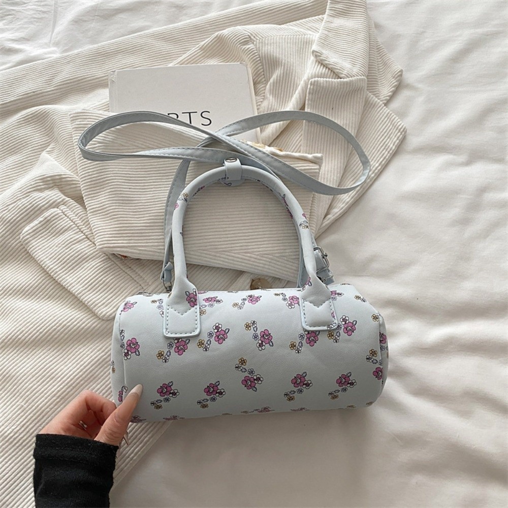 甘い花柄ショルダーバッグ軽量ラウンドシリンダー形状クロスボディバッグ Pu レザー枕ハンドバッグ女性