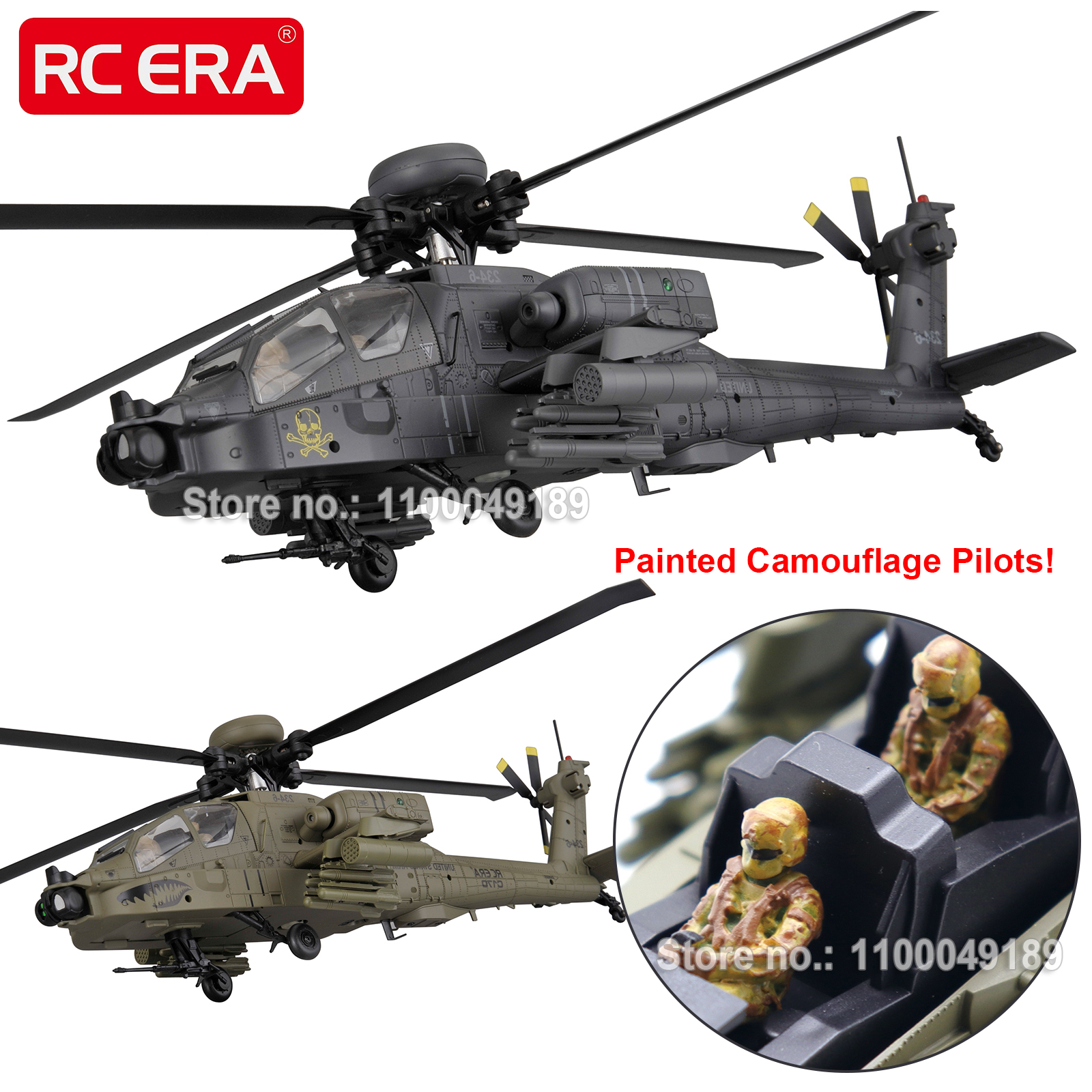 RC ERA C170 AH-64 Apache 自動安定化 6CH ブラシレス RC ヘリコプター 大人用 手描き迷彩パイロットフィギュア 2 体付き
