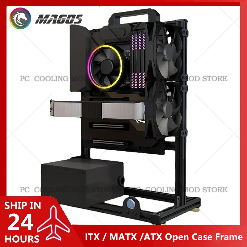 アルミニウムフルオープンケースフレームサポート ITX / MATX /ATX マザーボード、垂直コンピュータハウジング PC 水冷ゲーマー DIY キャビネット