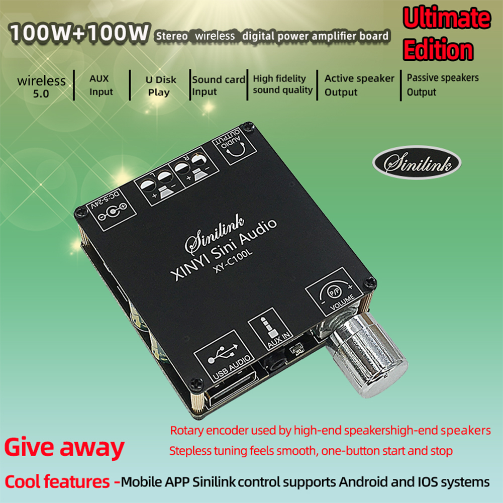 XINYI Sini Audio C100L 100Wx2 Bluetooth 5.0 デジタルパワーアンプボードデュアルチャンネルスピーカーステレオオーディオアンプモジュール AUX 入力