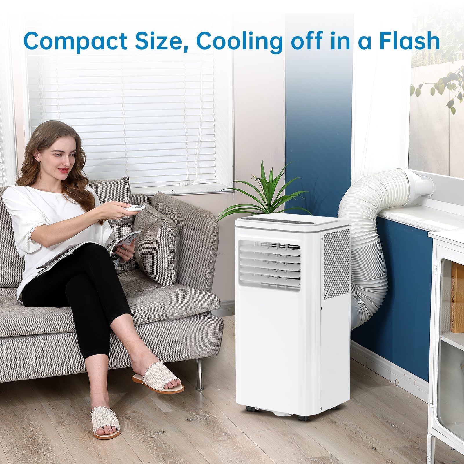 高効率 14000 BTU ポータブルエアコン 5 in 1 フロアスタンディング AC ユニット、冷却ファン除湿器、自動およびスリープモード付き、静かなモバイルエアコン、最大 650 平方フィートの部屋用、リモコン付き