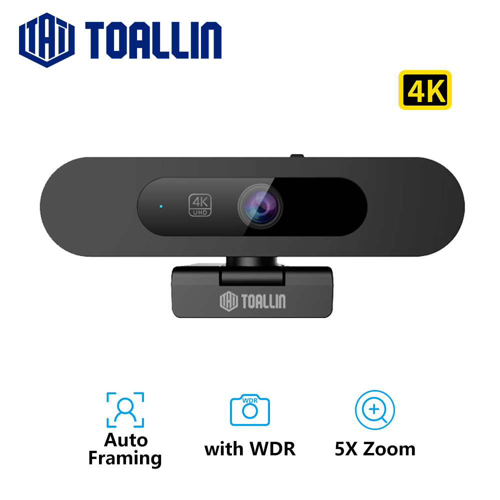 TOALLIN 4Kウェブカメラ オートフォーカス ストリーミングウェブカメラ WDR、オートフレーミング、マイク付きコンピューターPC USBカメラ（Zoom/Teams/OBS対応）