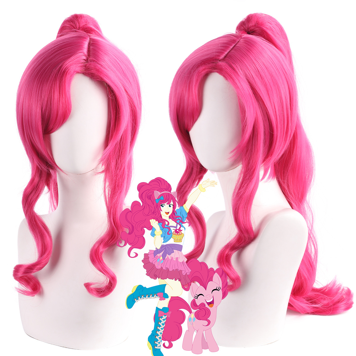 ロングピンク合成ポニーテールウィッグ女性のためのコスプレパーティー耐熱ファイバーヘアカーニバルハロウィンコスチュームドレスアップ