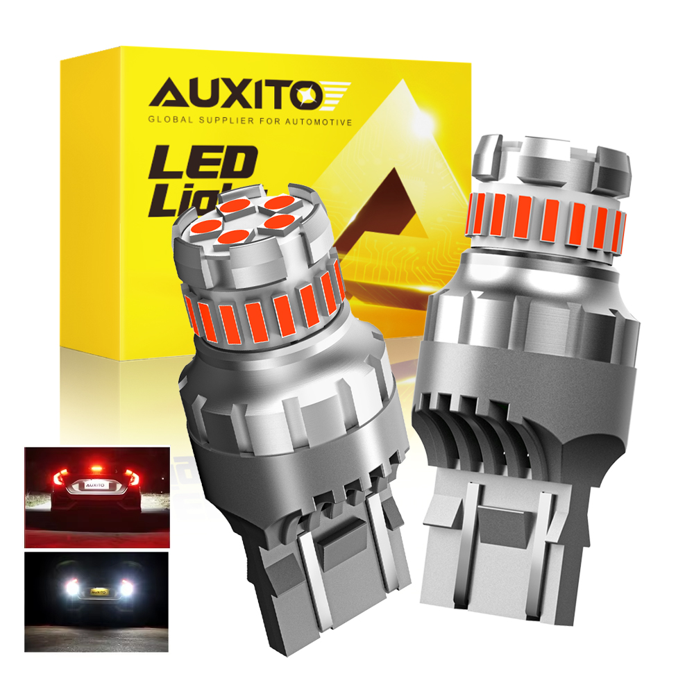 AUXITO 2 個 7443 LED Canbus ブレーキライト T20 W21/5W W21W 7440 LED 電球エラーなしストロボフラッシュ赤白 DRL テールリバースライト