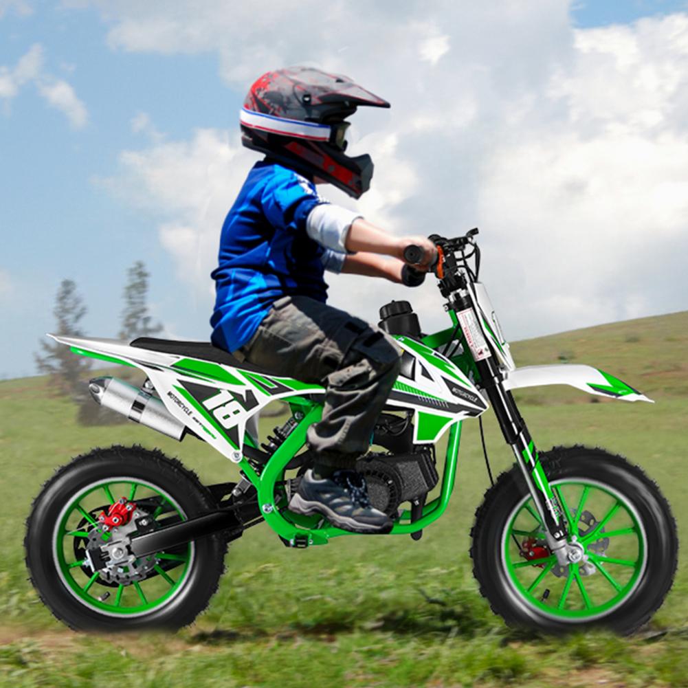 49cc 2ストローク子供用ダートバイクガスパワーモトクロス、オフロードミニバイク、フロントリアディスクブレーキ付きポケットバイク (グリーン)