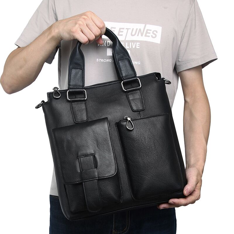 新しい本革ハンドバッグ男性用トップレイヤー牛革垂直シングルショルダーメッセンジャーバッグ郵便配達員ブリーフケースコンピュータバッグ