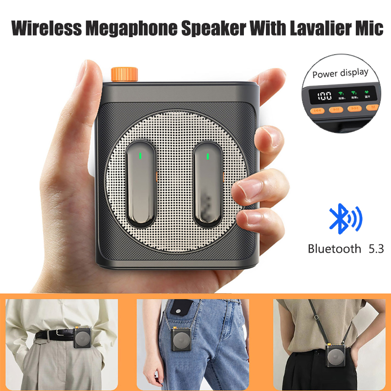 ポータブルメガホン ラベリアマイク付き ワイヤレス Bluetooth 音声アンプスピーカー 教師用 高齢者 ツアーガイド コーチ用